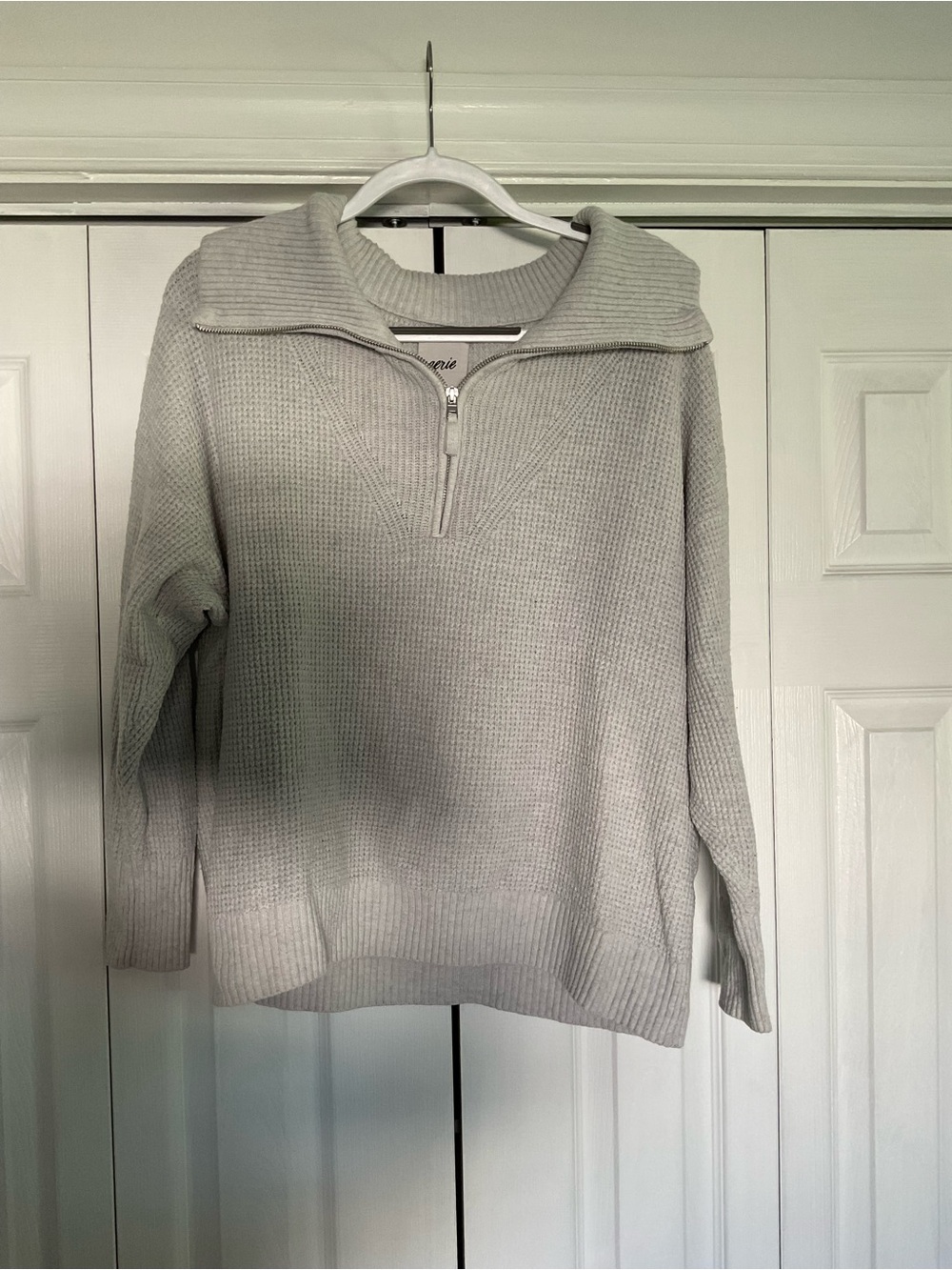 aerie Light Gray Waffle Half-Zip Turtleneck Sweater